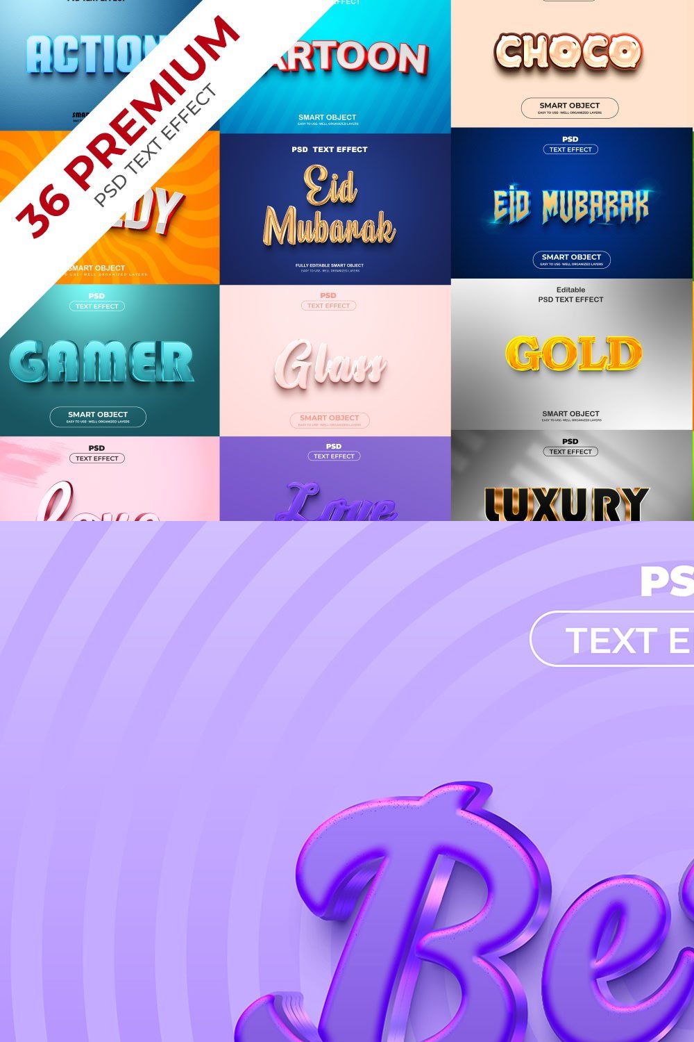 3D Editable Text Effect Bundle pinterest preview image.