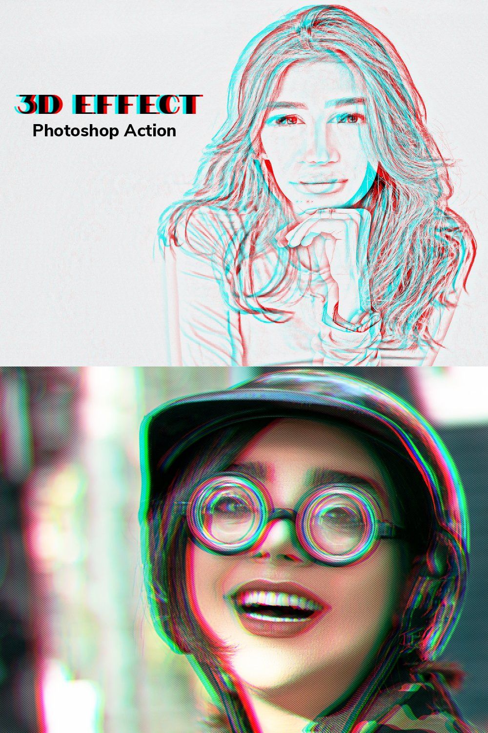 3D Effect Photoshop Action pinterest preview image.