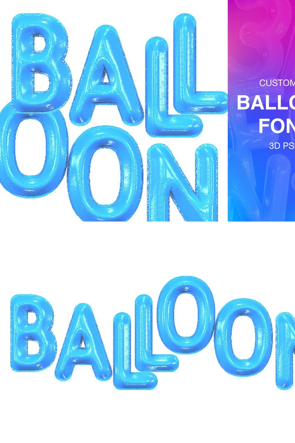 3D FONT | BALLOON | 3D PSD pinterest preview image.