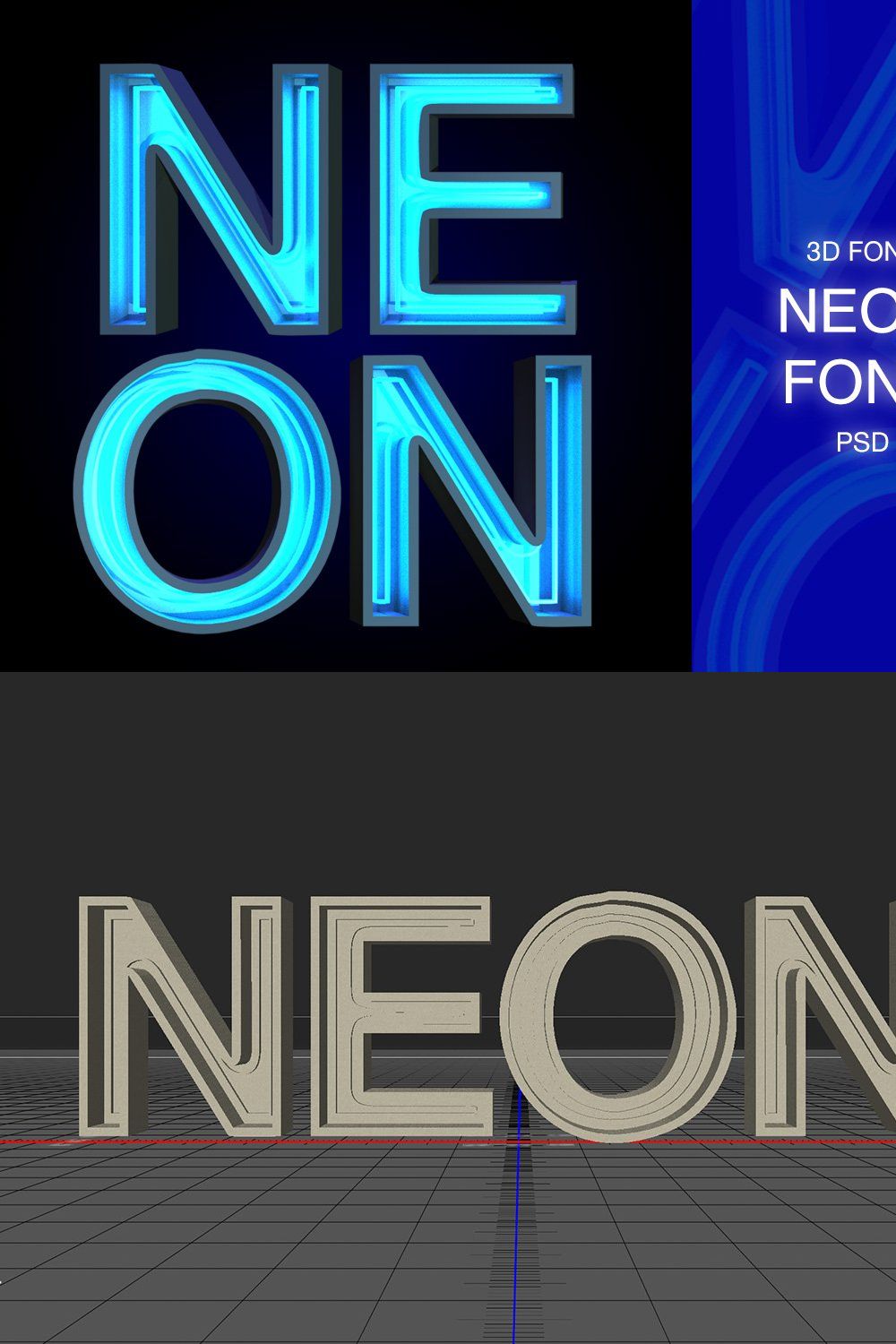 3D FONT | NEON | 3D PSD pinterest preview image.