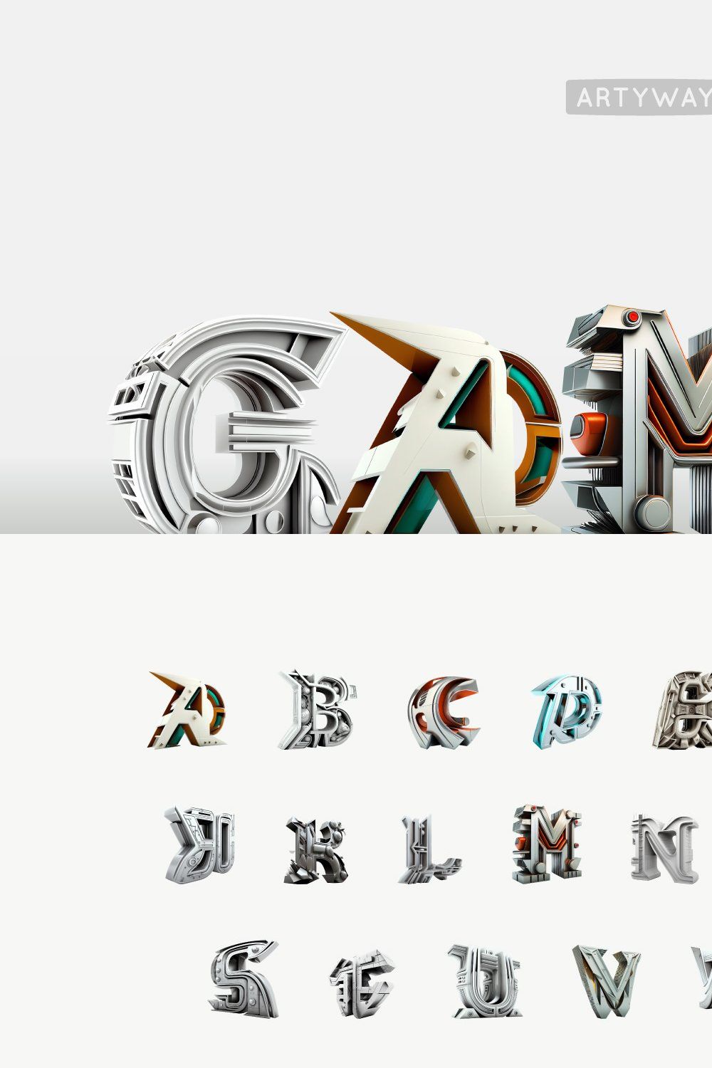 3D Futuristic Gamer Font pinterest preview image.