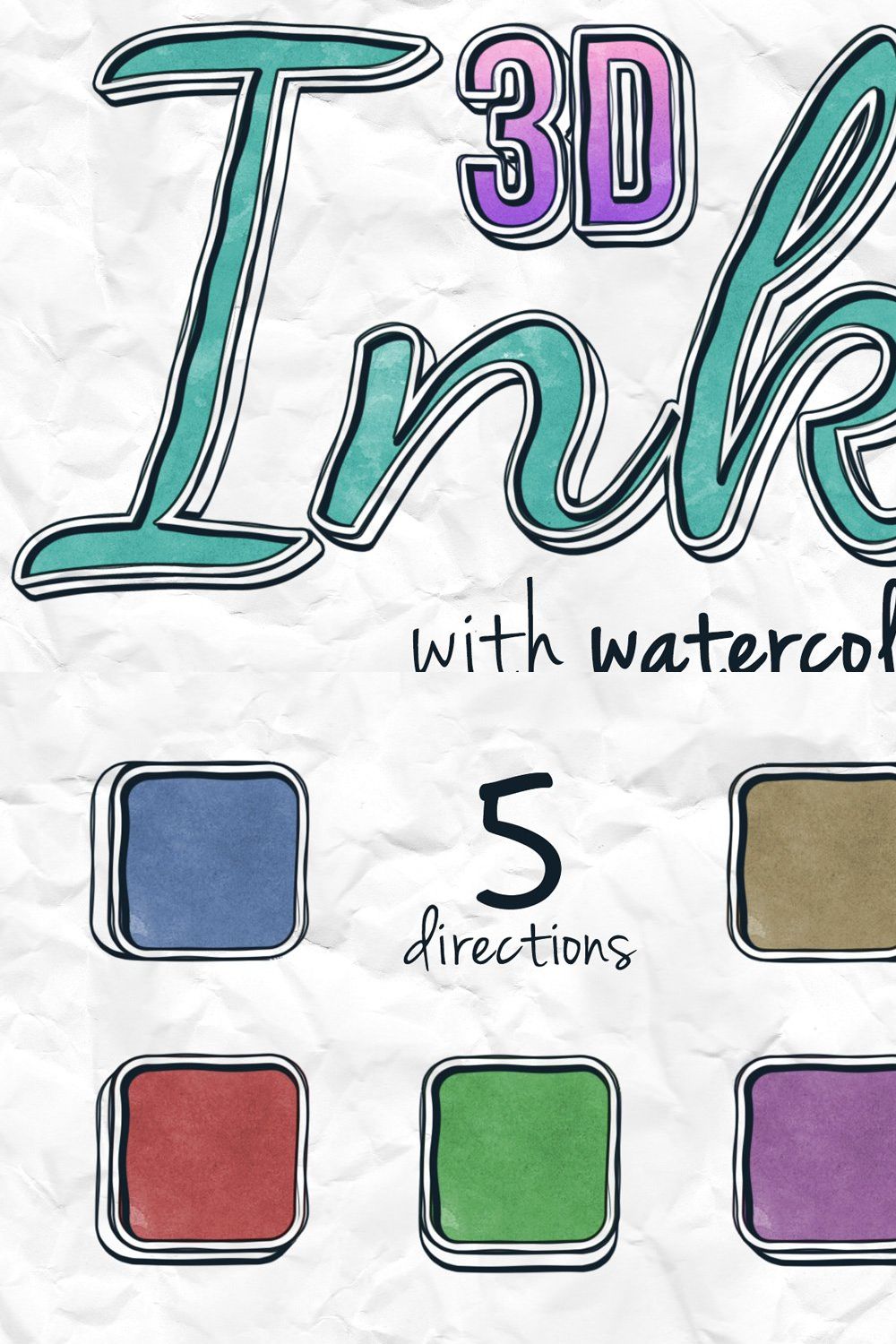 3D Ink Watercolor Actions - 300DPI pinterest preview image.