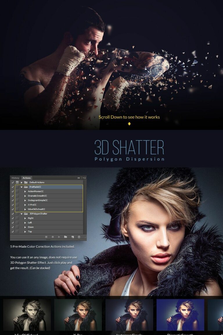3D Polygon Shatter Photoshop Action – MasterBundles