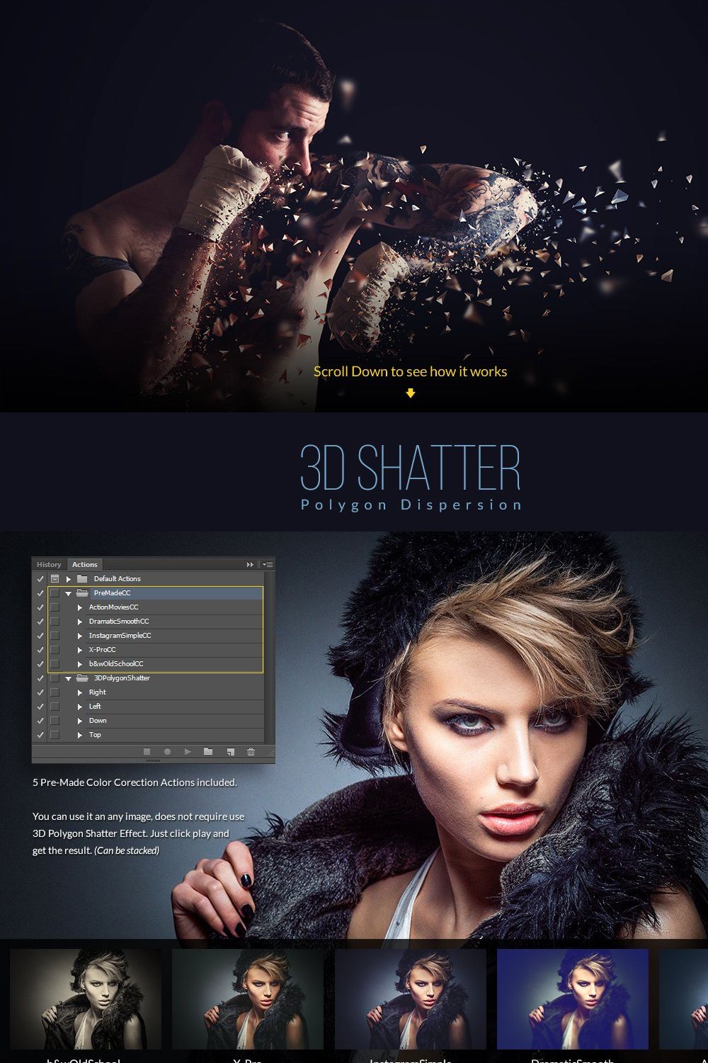 3D Polygon Shatter Photoshop Action pinterest preview image.