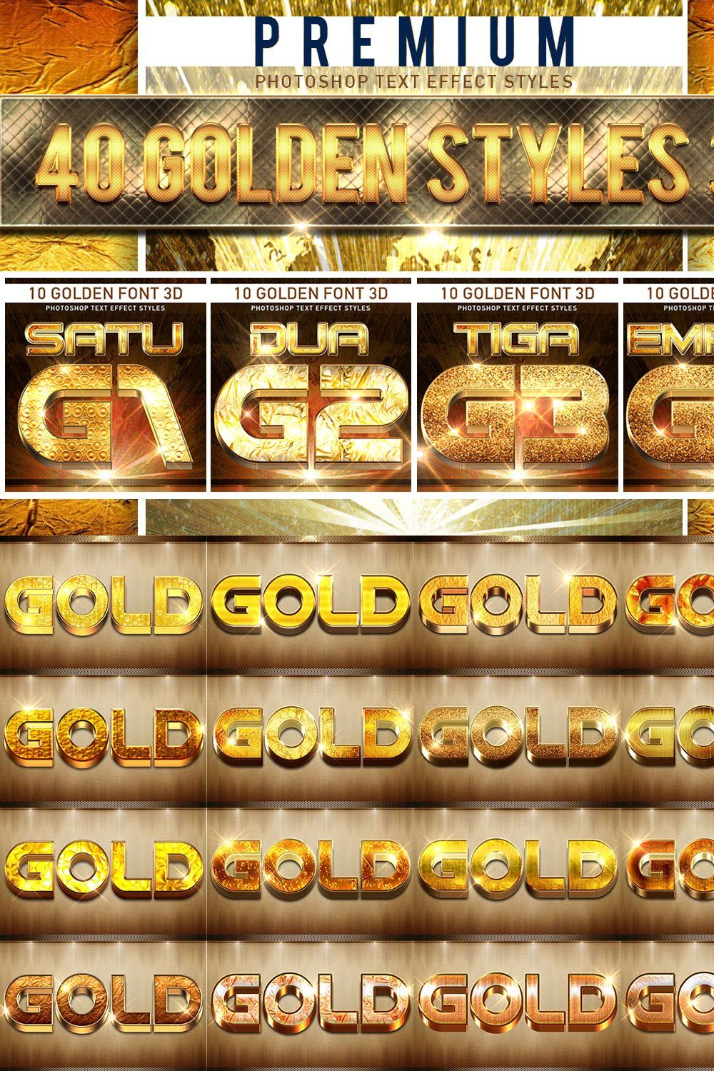 40 Golden Font 3D pinterest preview image.