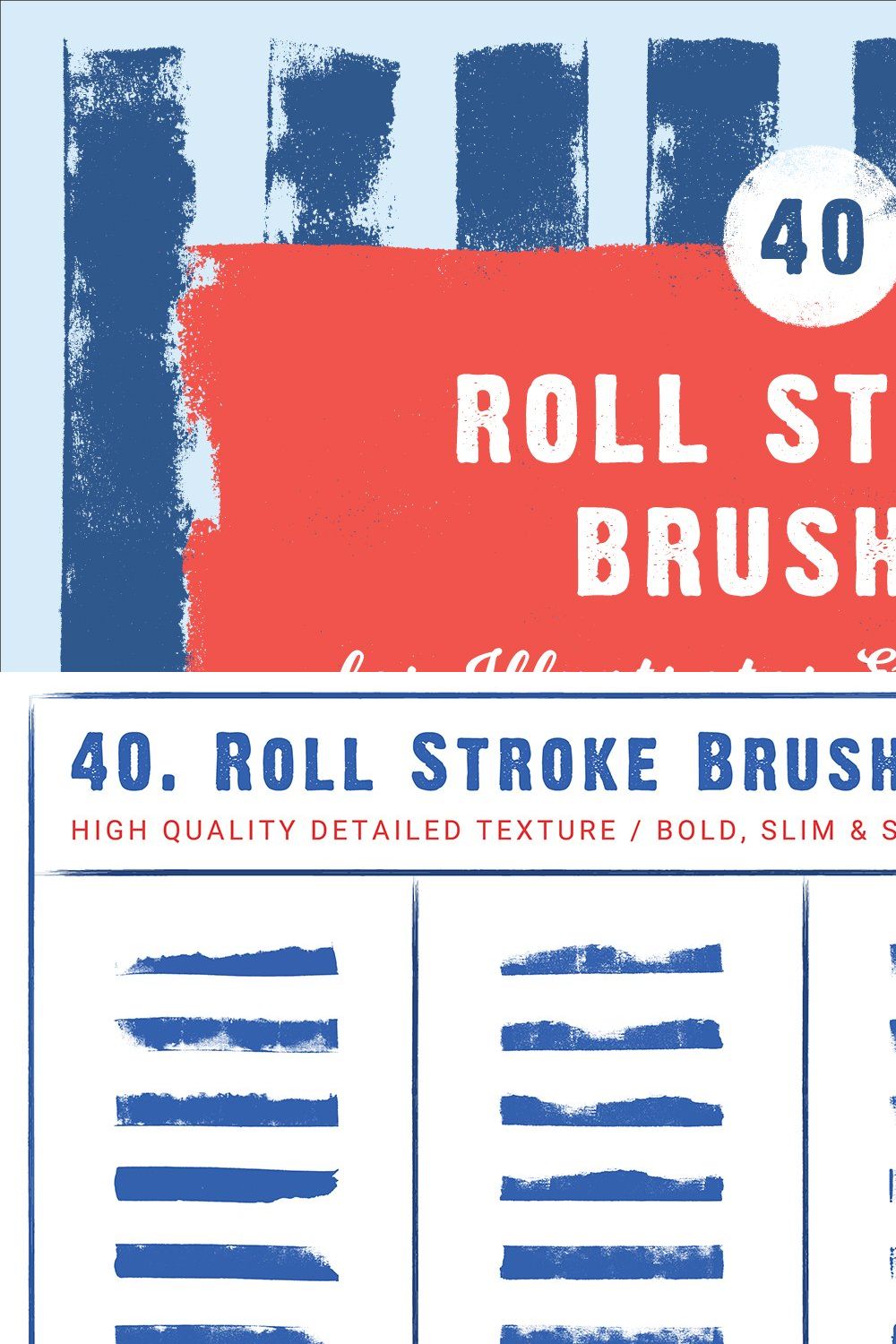 40 Roll Stroke Brushes for Ai & Ps pinterest preview image.