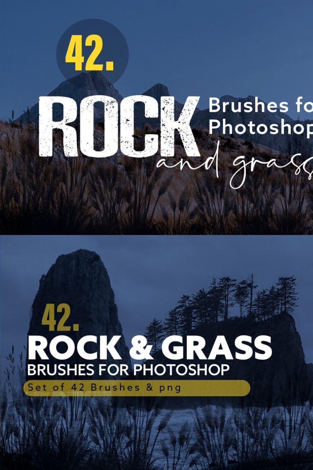 42 Rock and Grass Photoshop Brushes pinterest preview image.