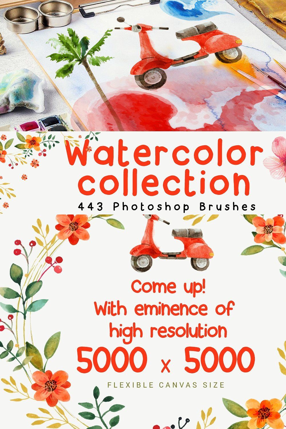 443 Watercolour Photoshop Brushes pinterest preview image.