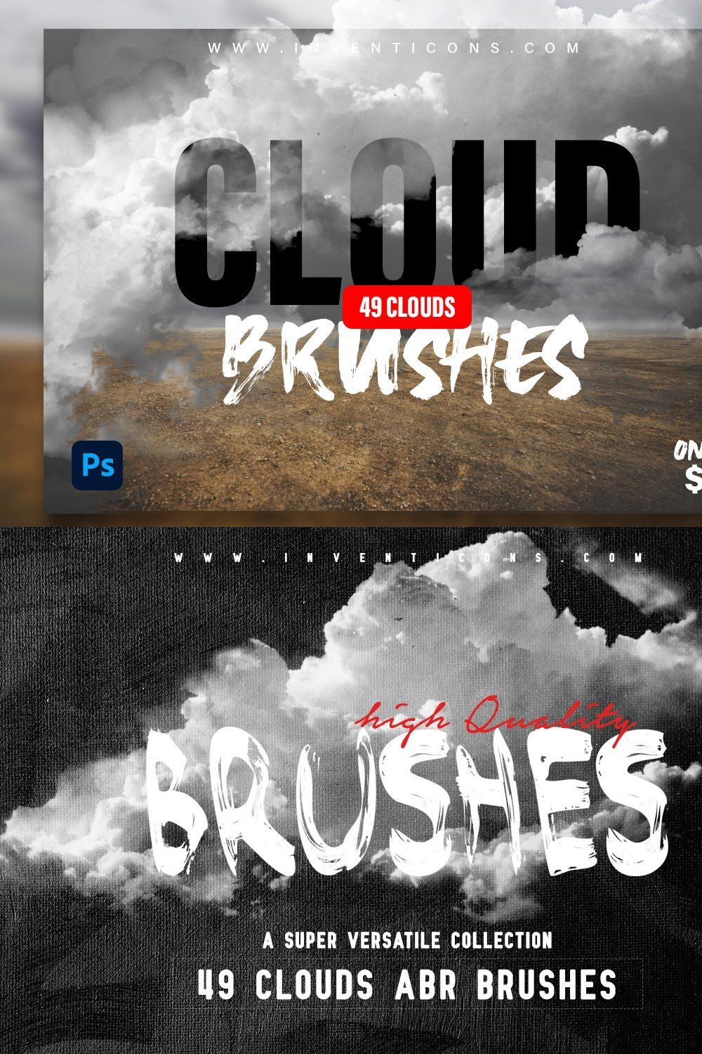 49 Cloud Brushes for Photoshop pinterest preview image.