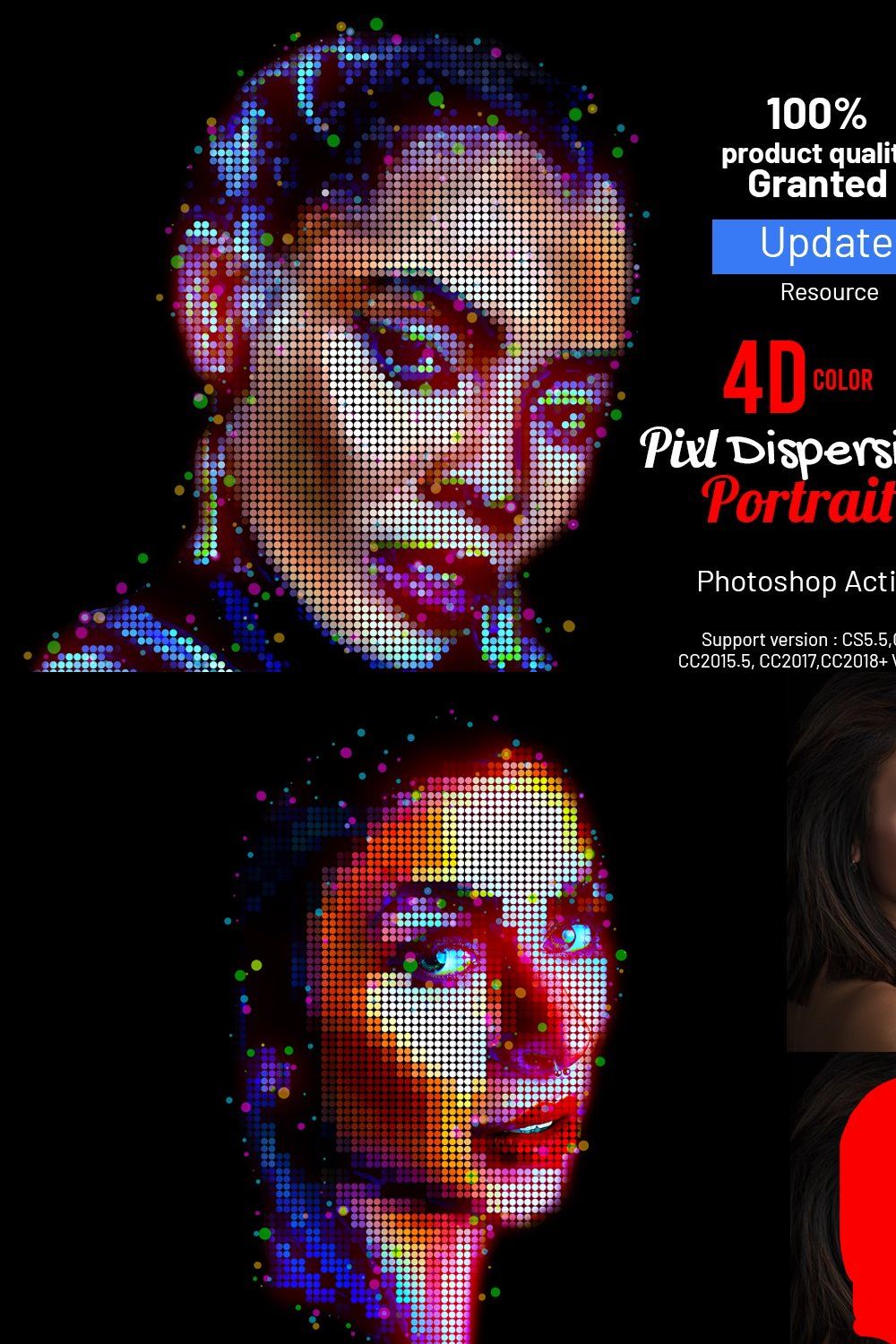 4D Color Pixel Portrait Action pinterest preview image.