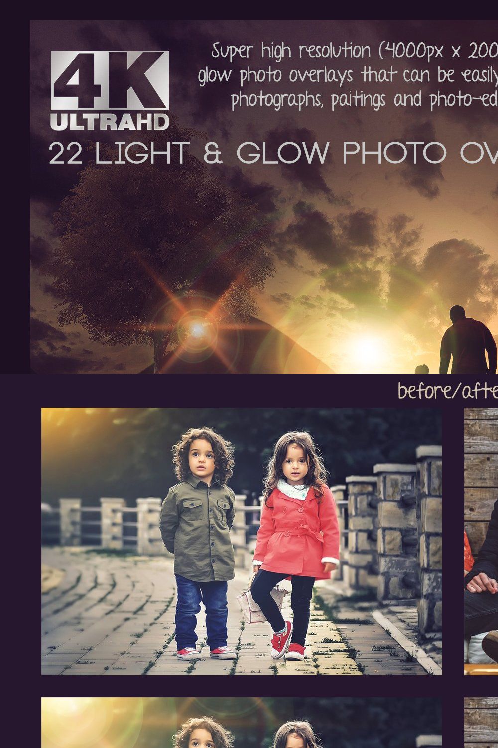 4K Light & Glow Overlays pinterest preview image.