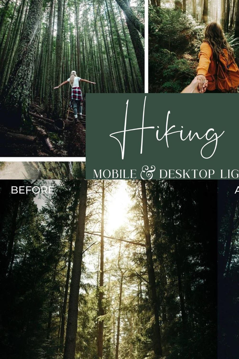 5 GREEN HIKING LIGHTROOM PRESETS pinterest preview image.