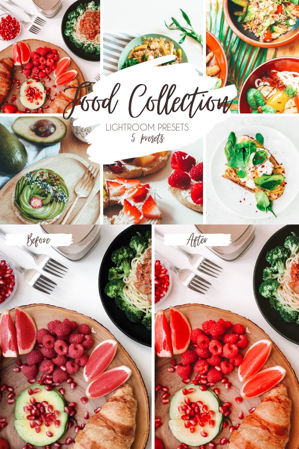 5 Presets Lightroom Food Bundle pinterest preview image.