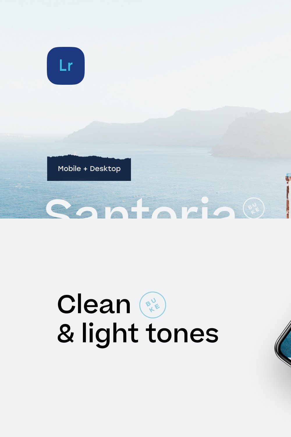 5 Santorini Lightroom Presets pinterest preview image.