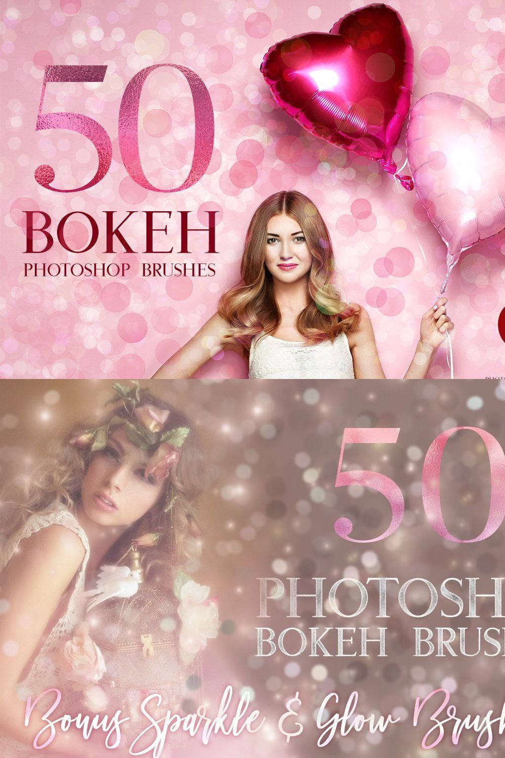 50 Bokeh Photoshop Brushes pinterest preview image.