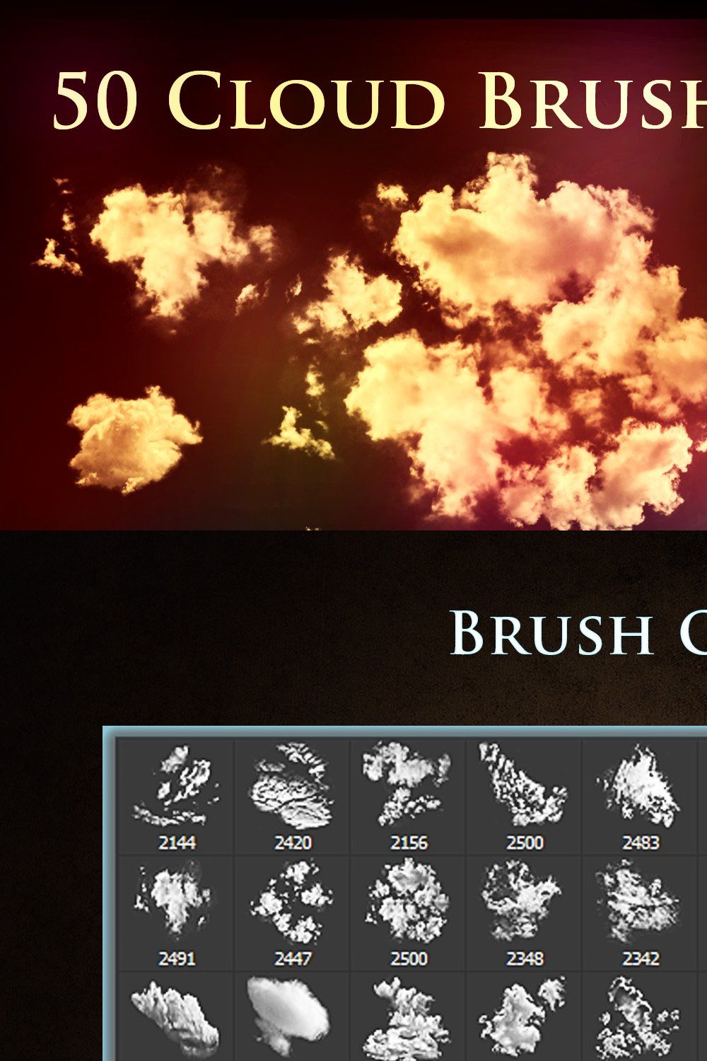50 Cloud Brushes pinterest preview image.