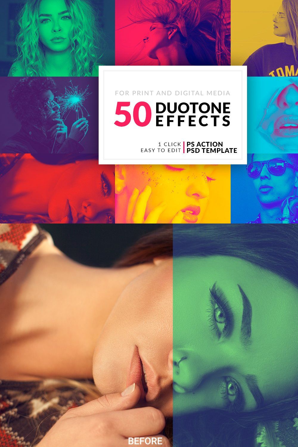 50 Duotone Photoshop Actions pinterest preview image.