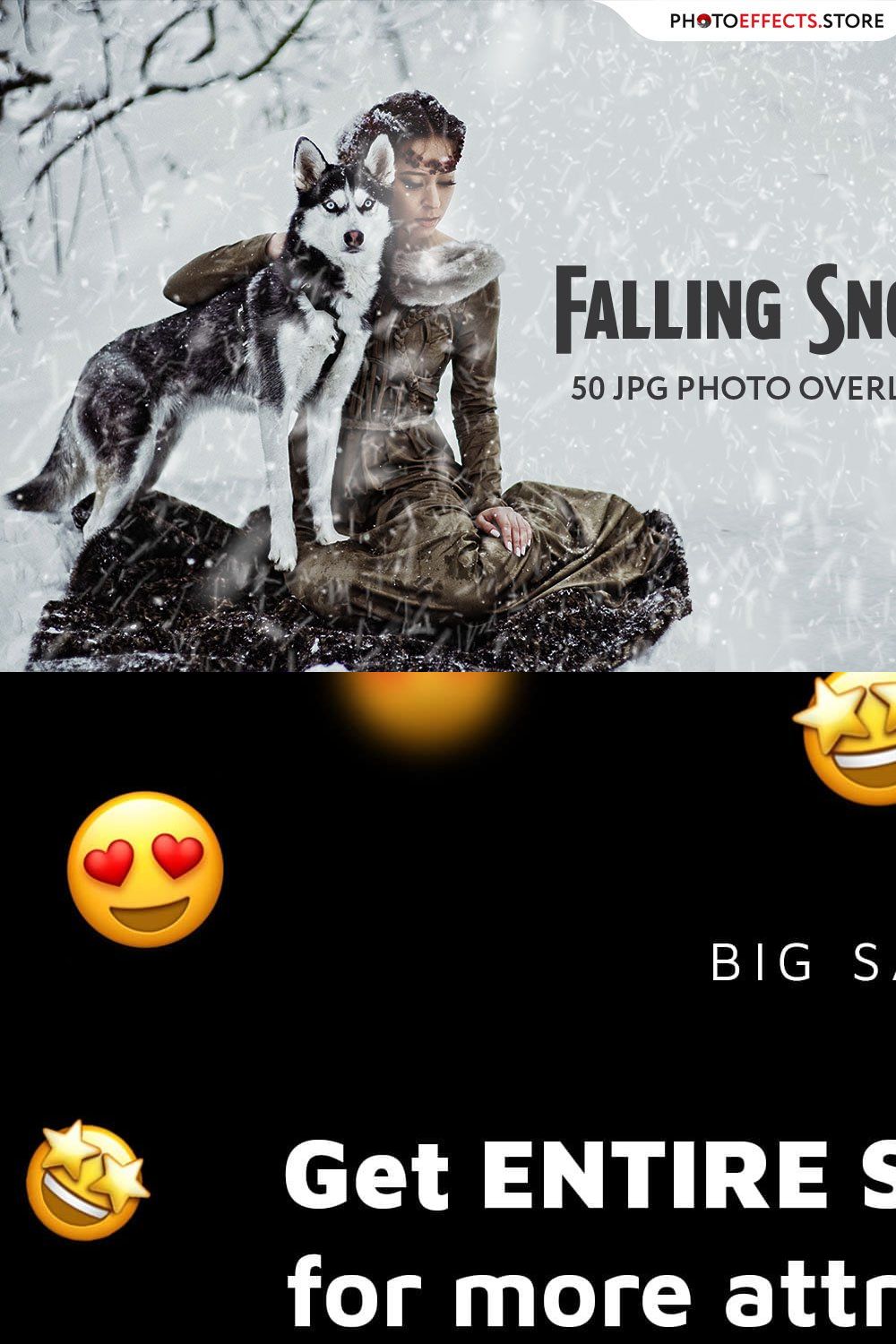 50 Falling Snow Photo Overlays pinterest preview image.