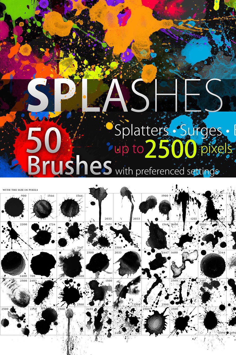 50 HQ SPLASHES PS Brush Set pinterest preview image.