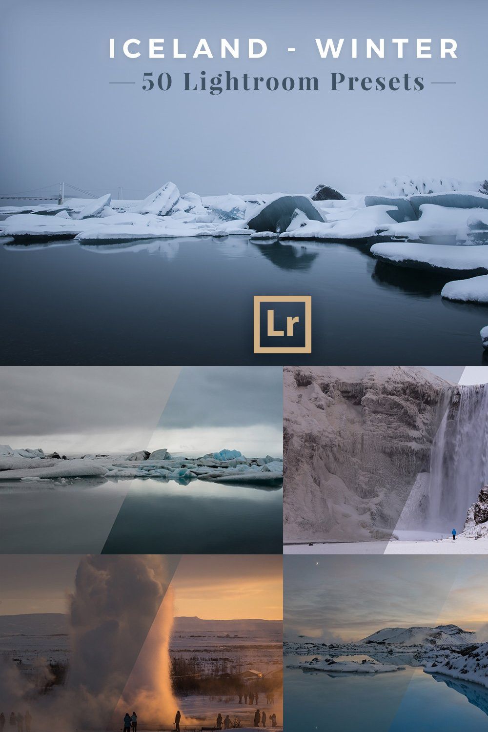 50 Lightroom Presets: Iceland Winter pinterest preview image.