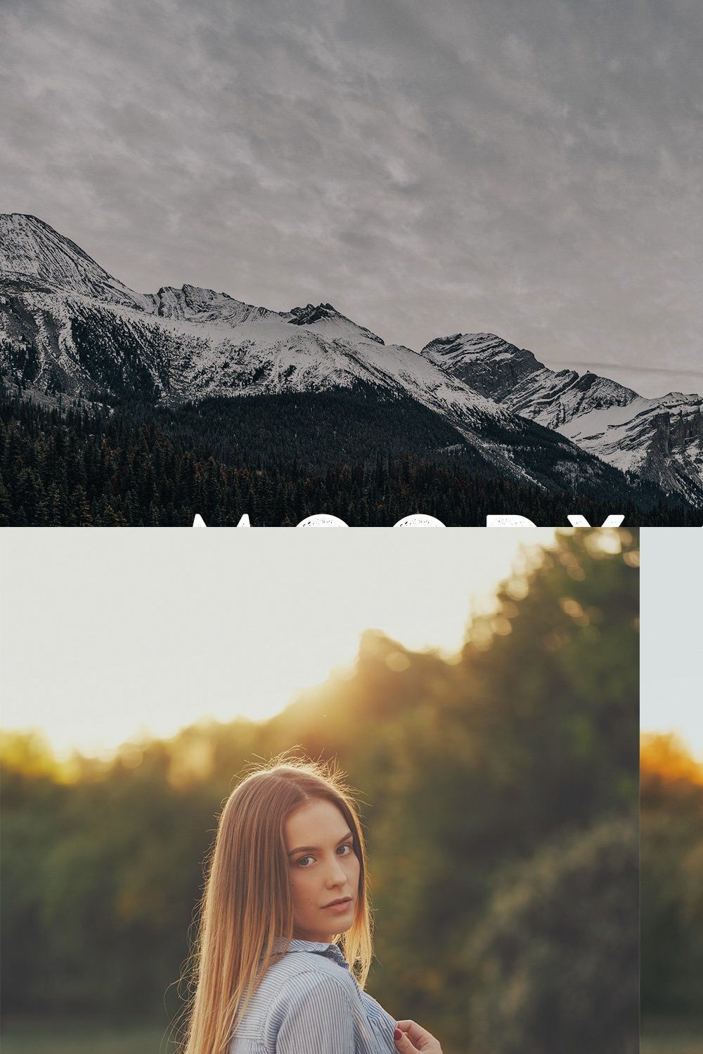 50 Moody Lightroom Presets and LUTs pinterest preview image.