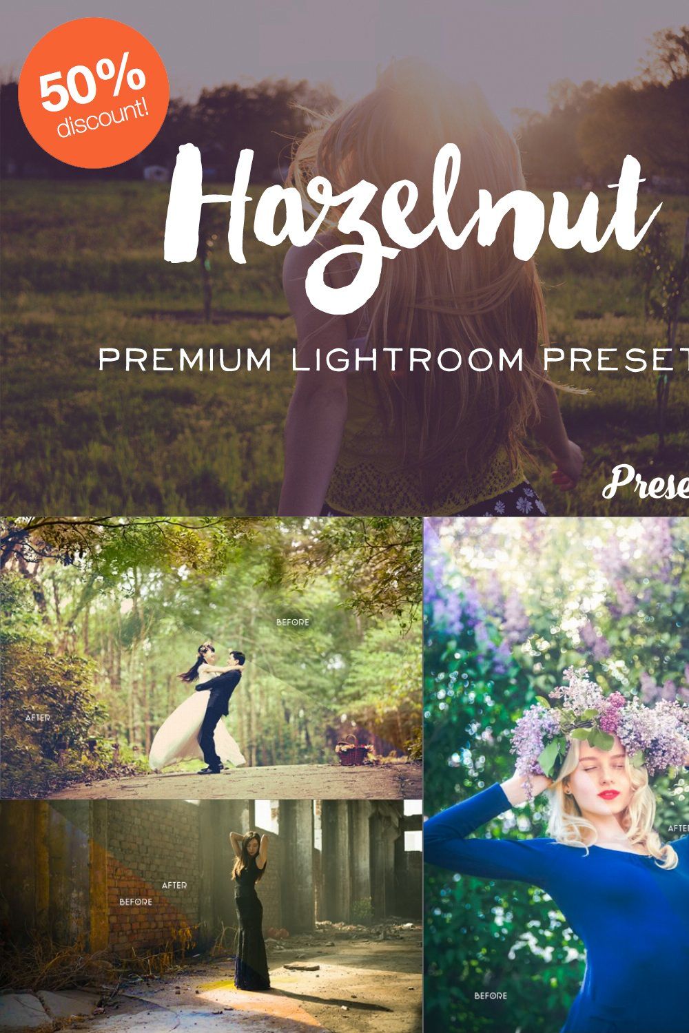 50% off Hazelnut Lightroom Presets pinterest preview image.