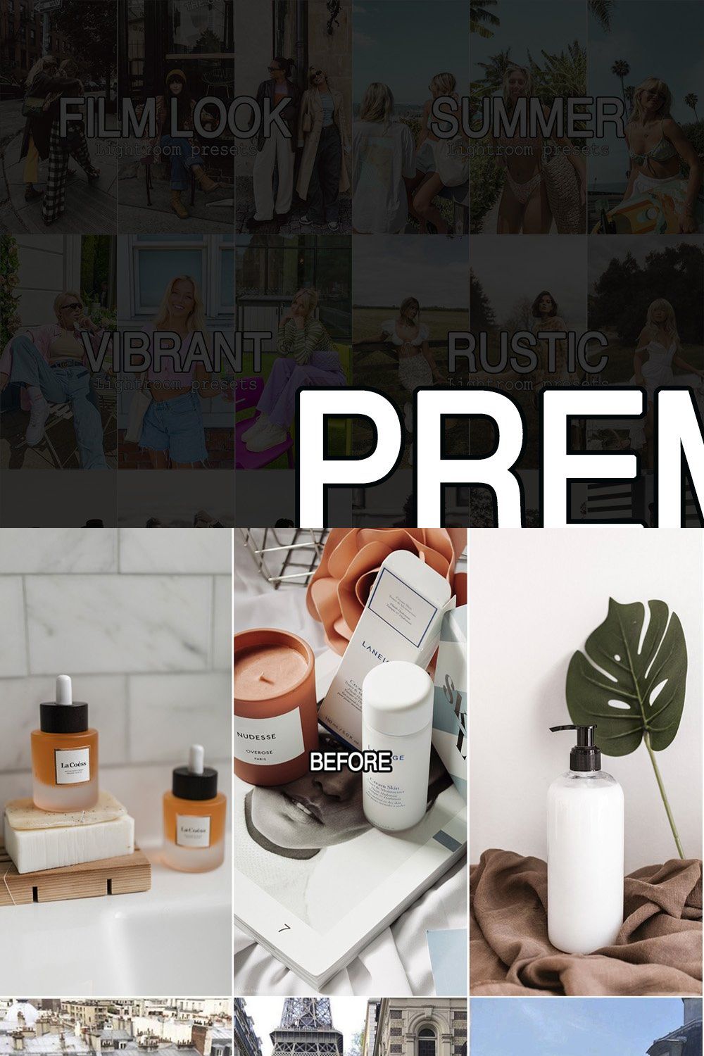 50 Premium Lightroom presets, Bundle pinterest preview image.