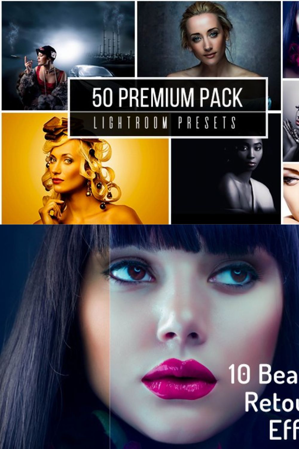 50 Premium Lightroom Presets Pack pinterest preview image.