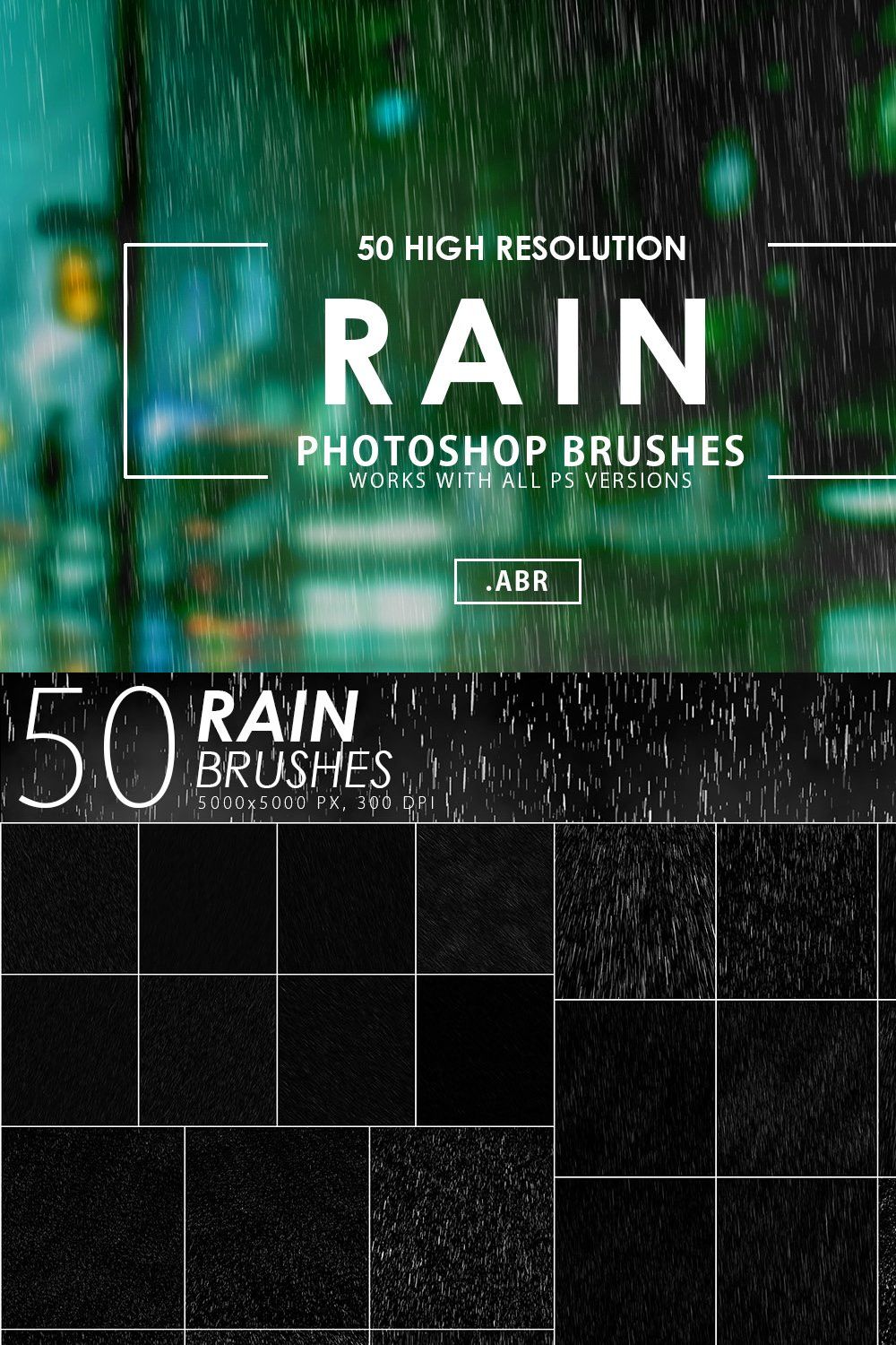 50 Rain Photoshop Brushes pinterest preview image.