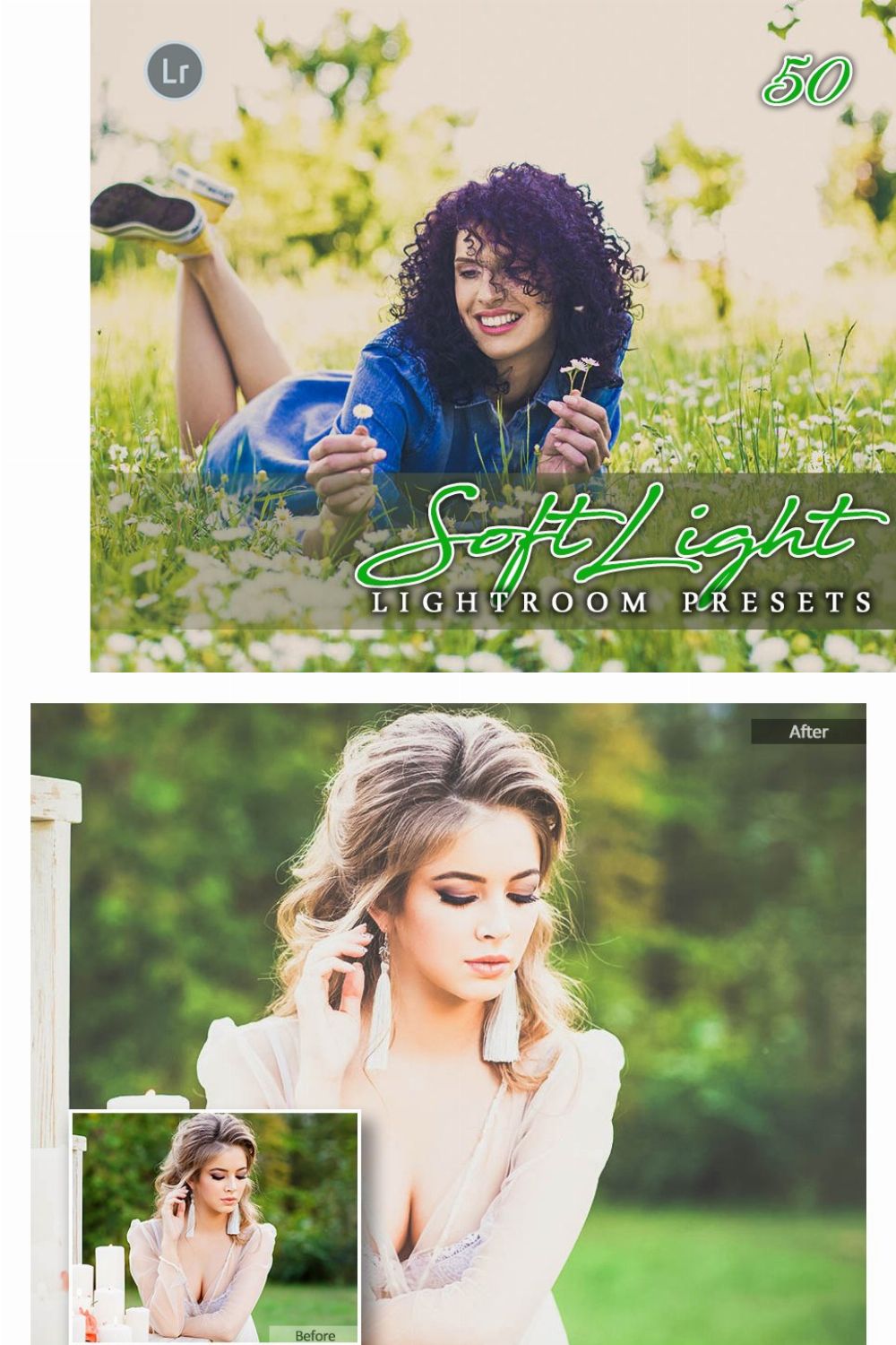 50 SoftLight Lightroom Presets pinterest preview image.