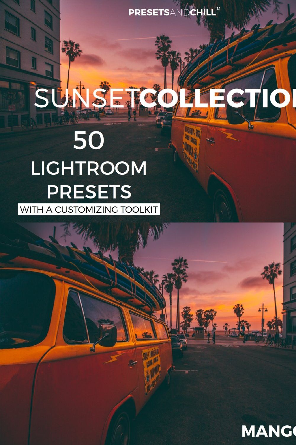 50 Sunset Sunrise Lightroom Presets pinterest preview image.