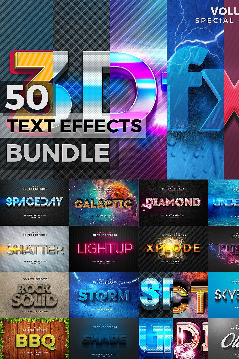 50 Text Effects Bundle pinterest preview image.