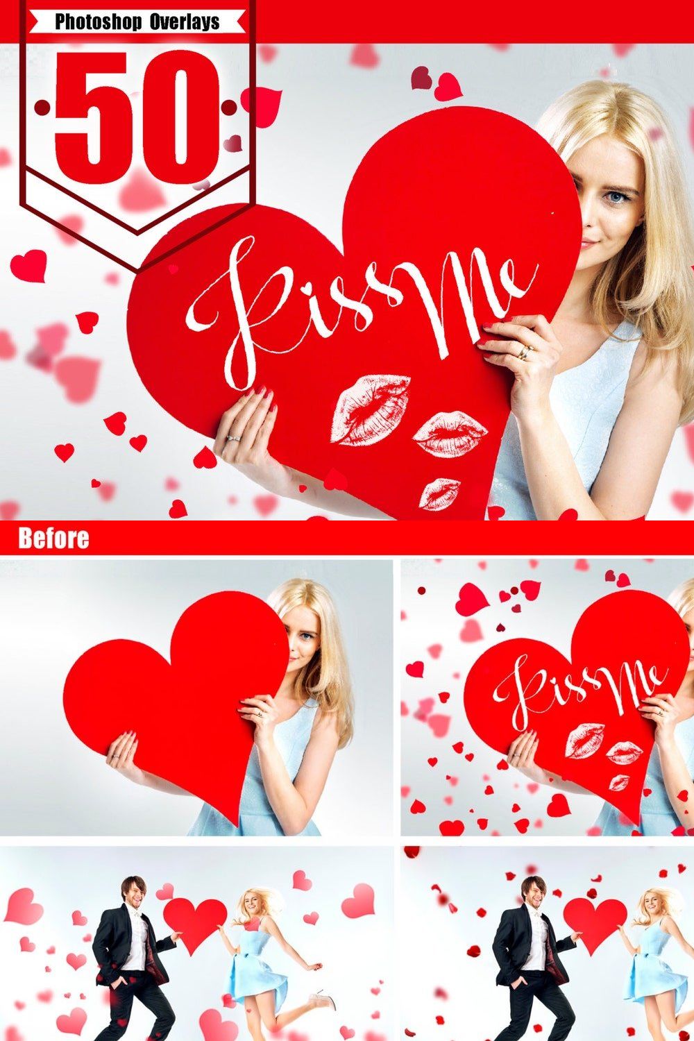 50 Valentine's photo overlays, png pinterest preview image.