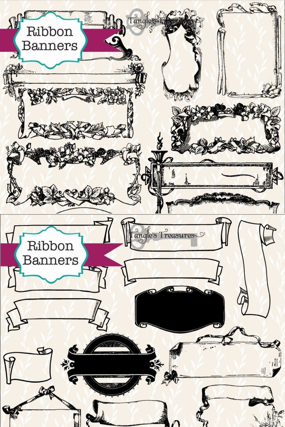 55 Vintage Ribbon Banners & Labels pinterest preview image.
