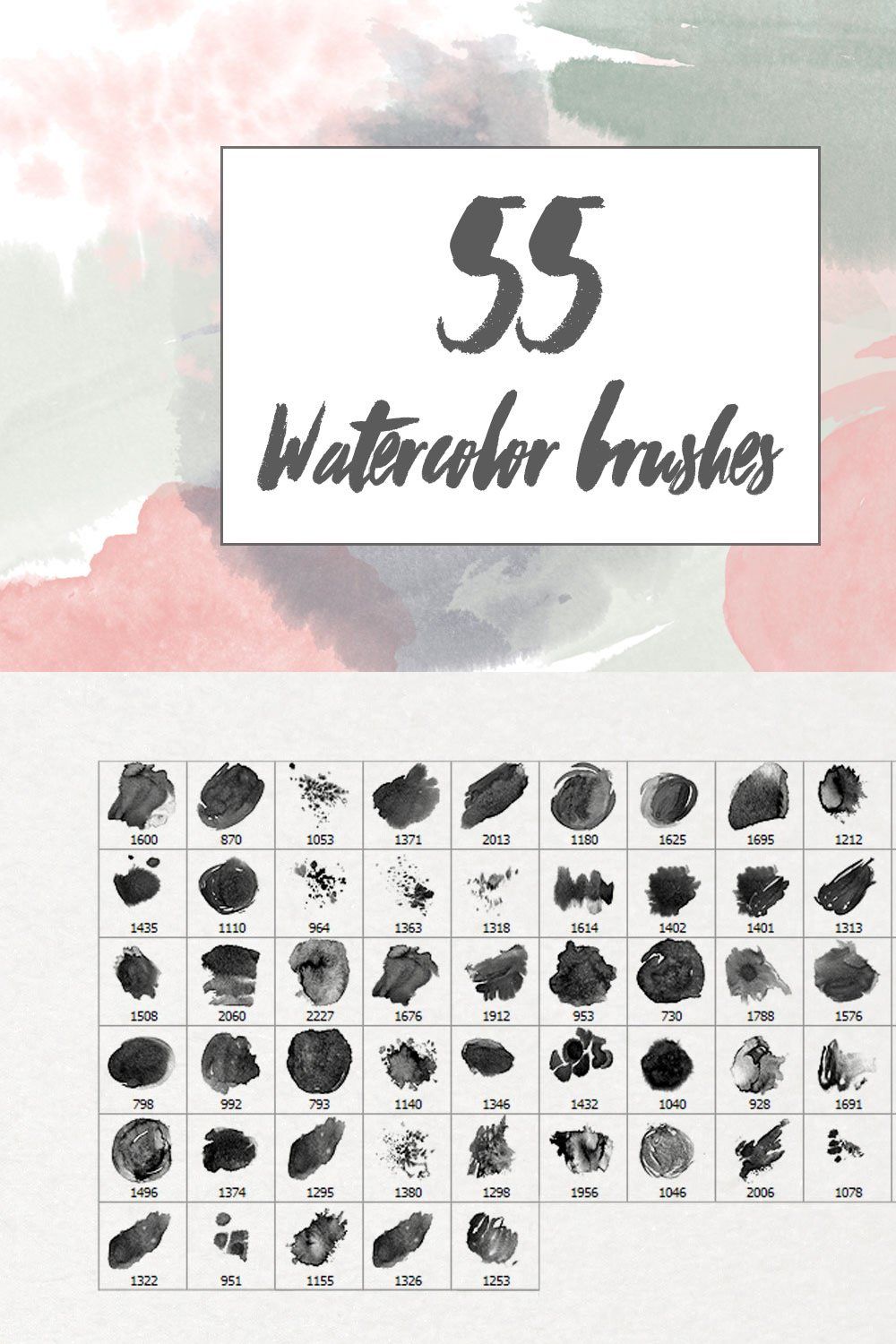 55 Watercolor Brushes pinterest preview image.