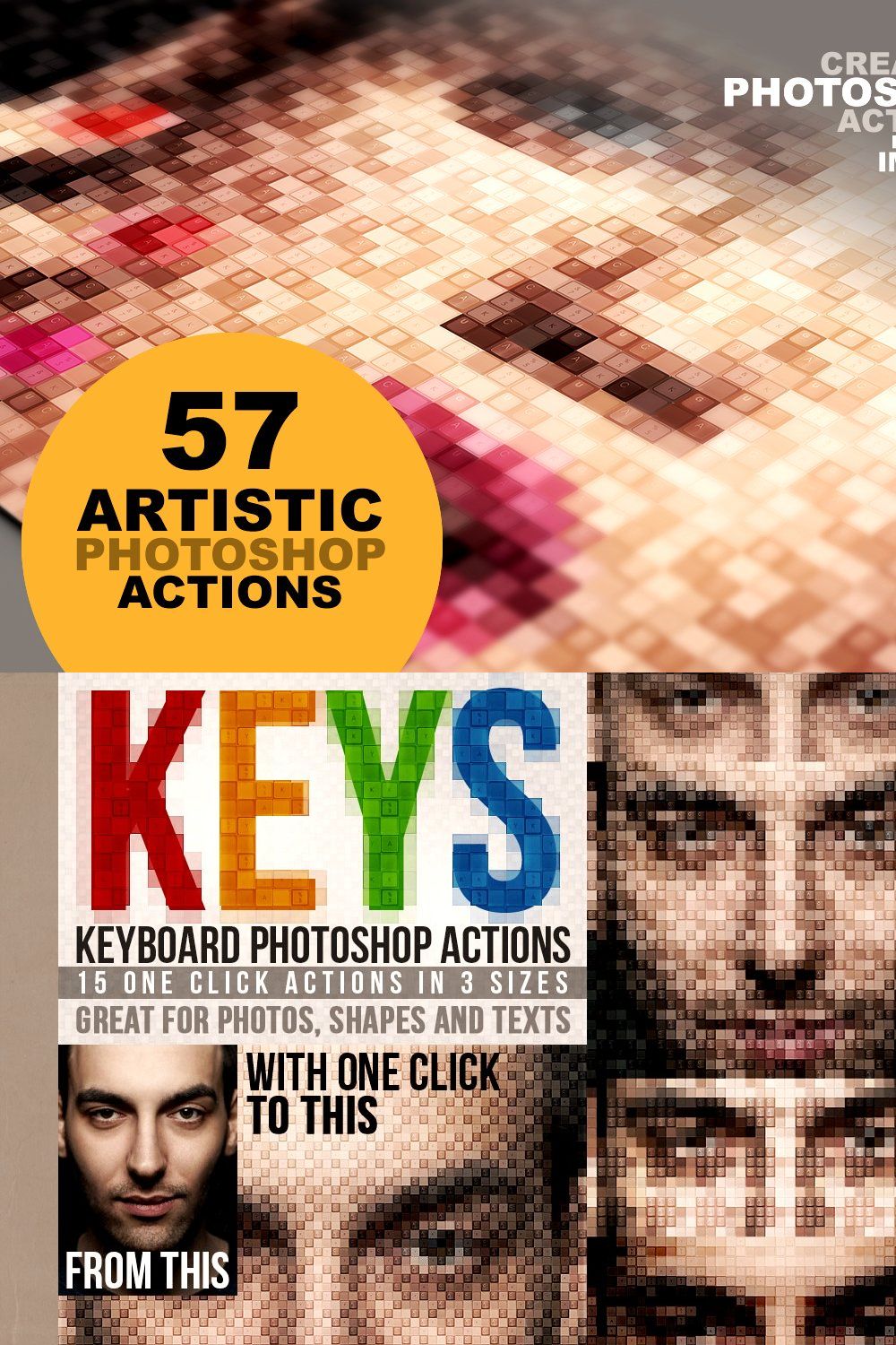 57 Artistic Photoshop Actions pinterest preview image.