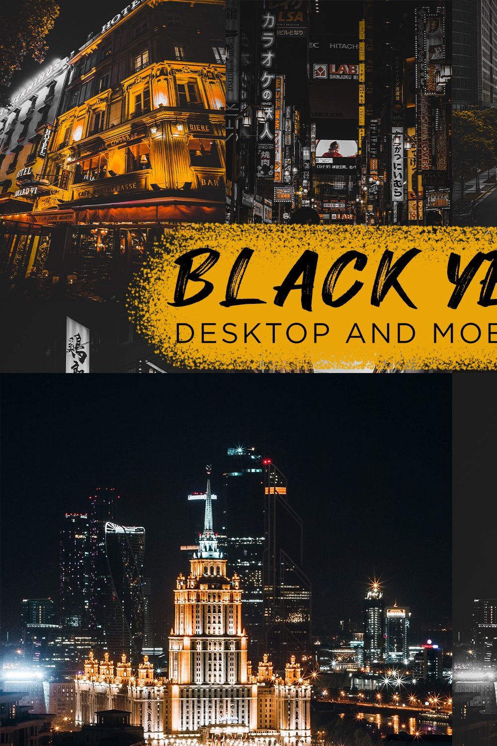 6 Black Yellow Lightroom Presets pinterest preview image.