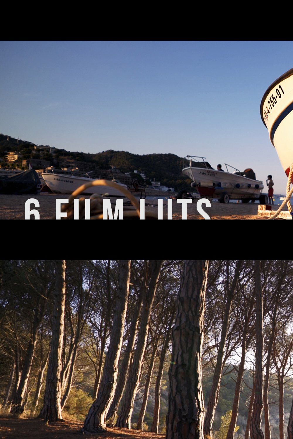6 Film LUTs for travel video pinterest preview image.