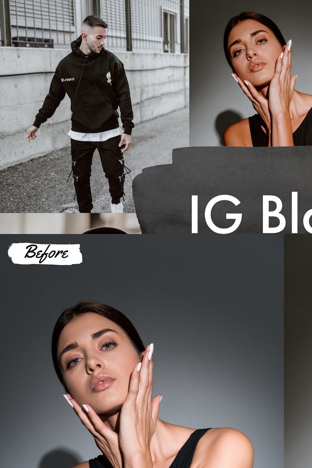 6 IG Black Mobile Lightroom Presets pinterest preview image.