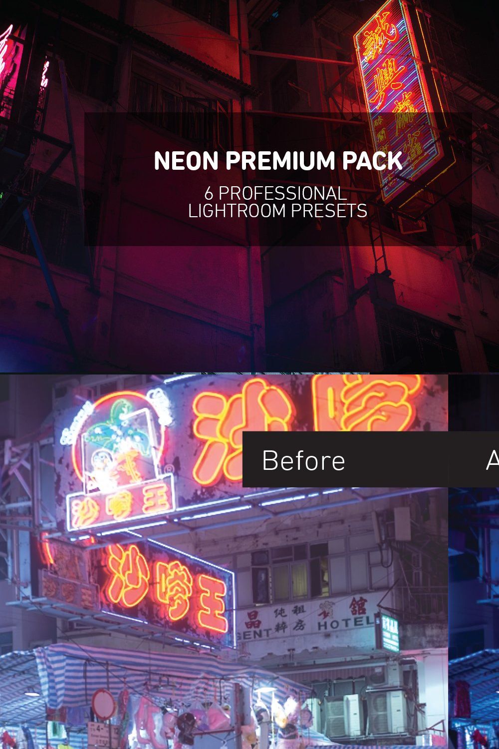 6 Lightroom NEON Presets pinterest preview image.