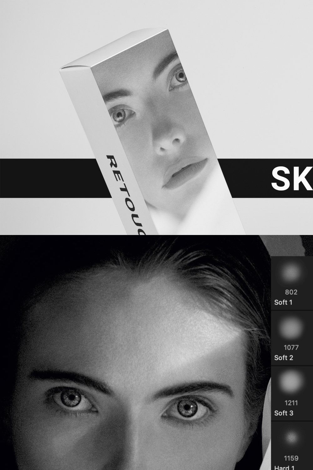 6 Skin Retouch Brushes - Photoshop pinterest preview image.