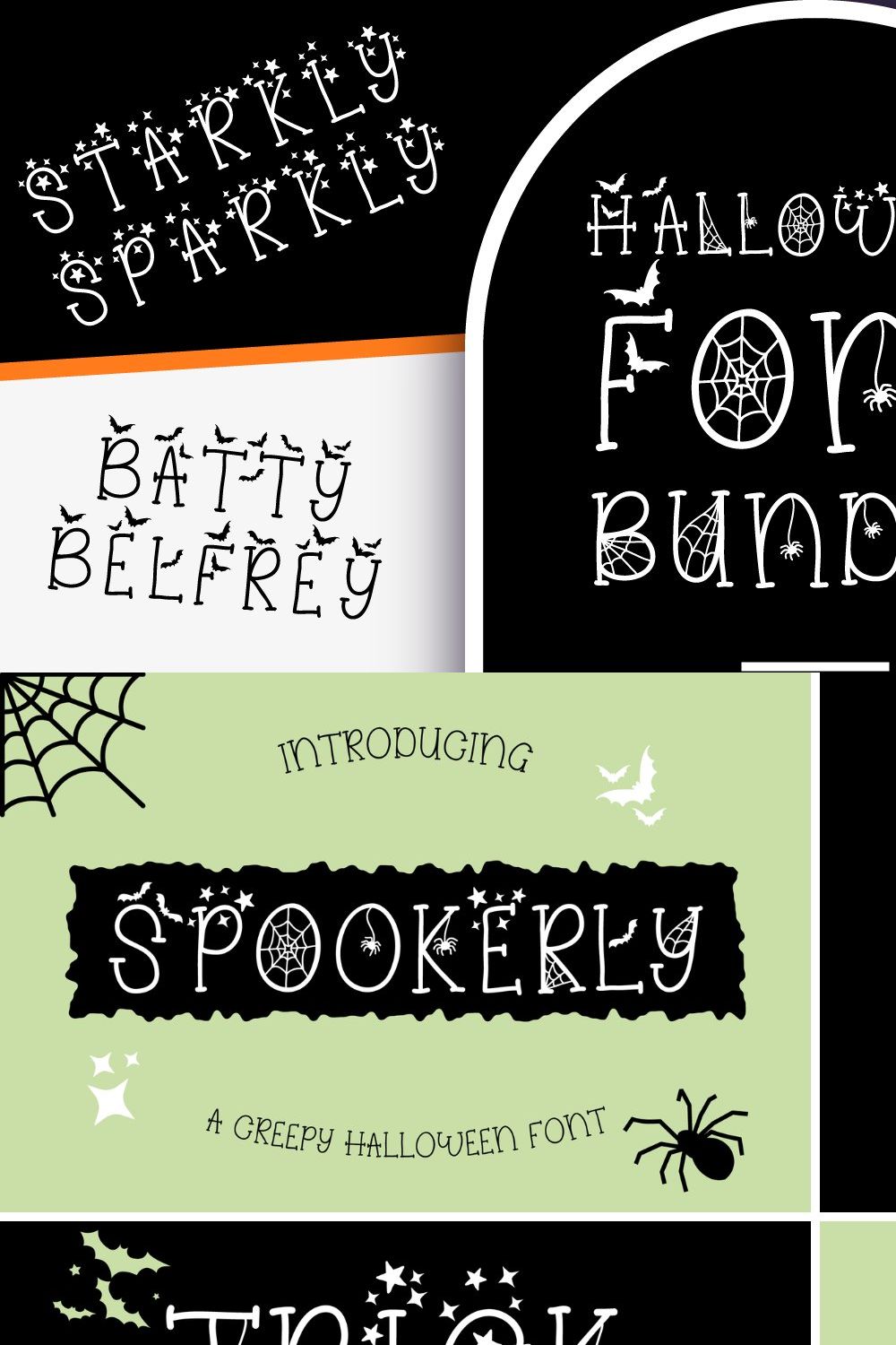 6 Spooky Halloween Fonts Bundle Set pinterest preview image.