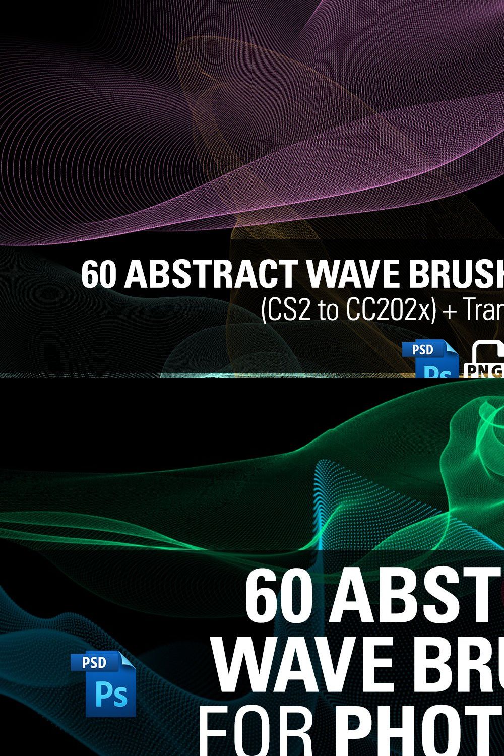 60 Abstract Wave Brushes for PS pinterest preview image.