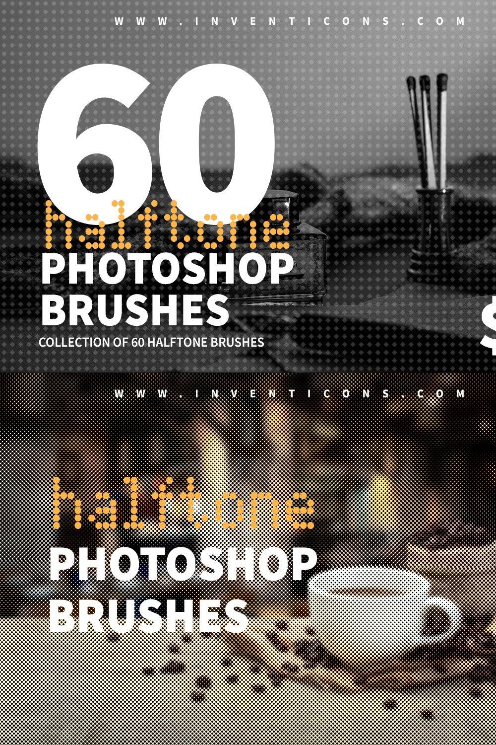 60 Halftone Photoshop Brushes pinterest preview image.