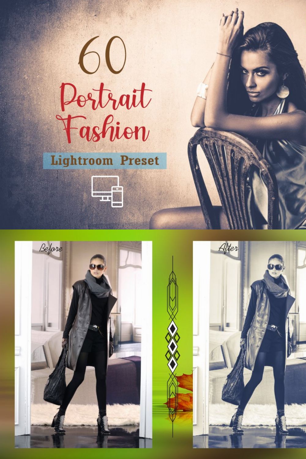 60 Portrait Fashion Lightroom Preset pinterest preview image.