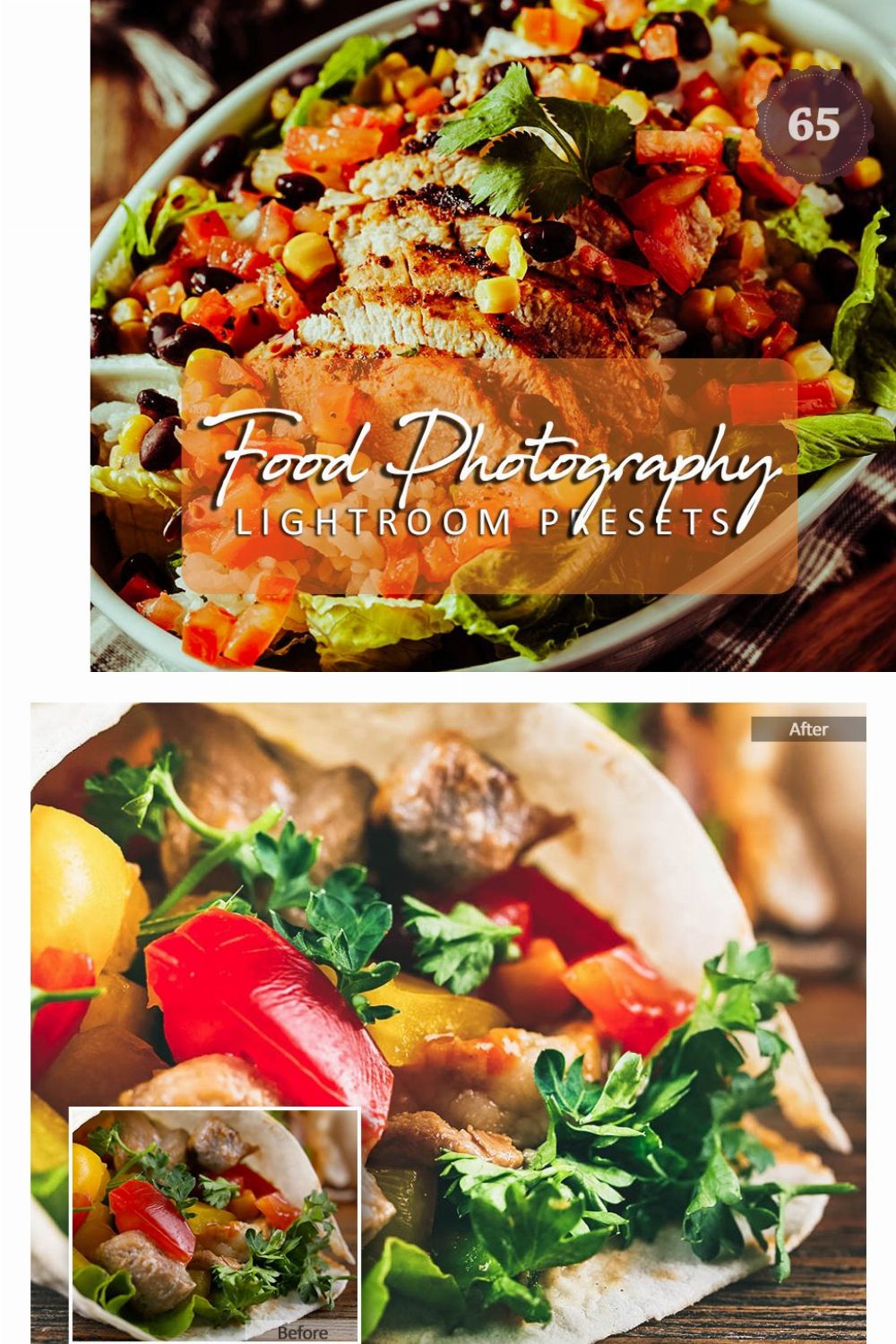 65 Food Photography Lightroom Preset pinterest preview image.