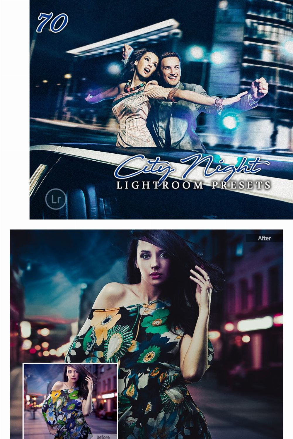 70 City Night Lightroom Presets pinterest preview image.