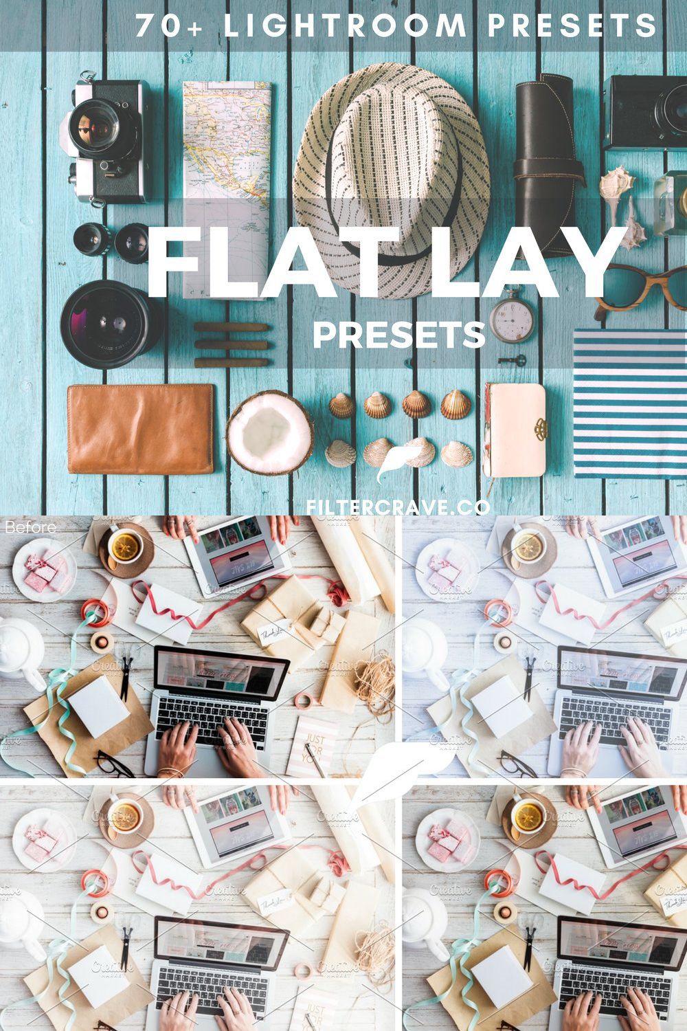 70+ Flat Lay Lightroom Presets Vol.I pinterest preview image.