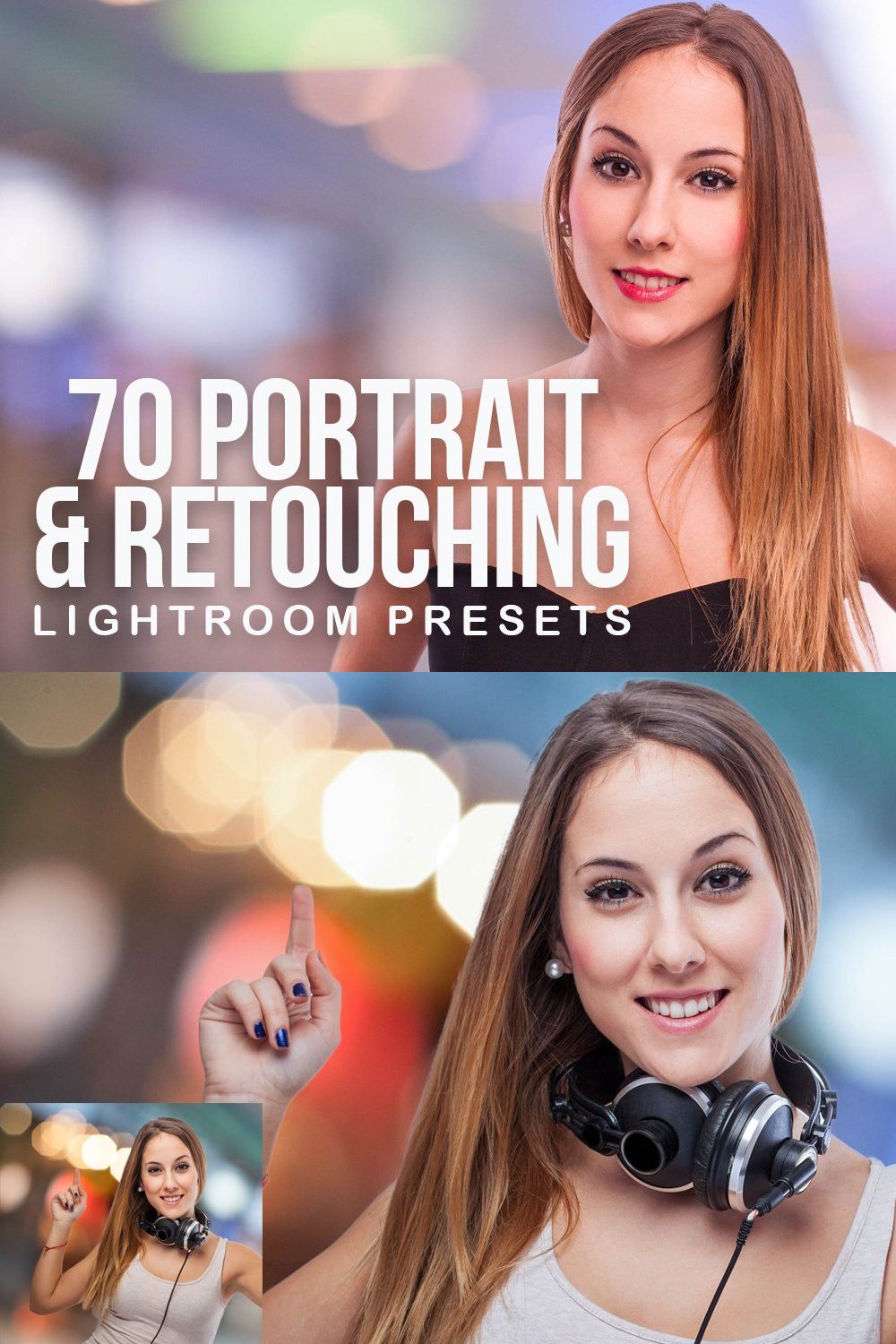 70 Portrait & Retouching Presets pinterest preview image.