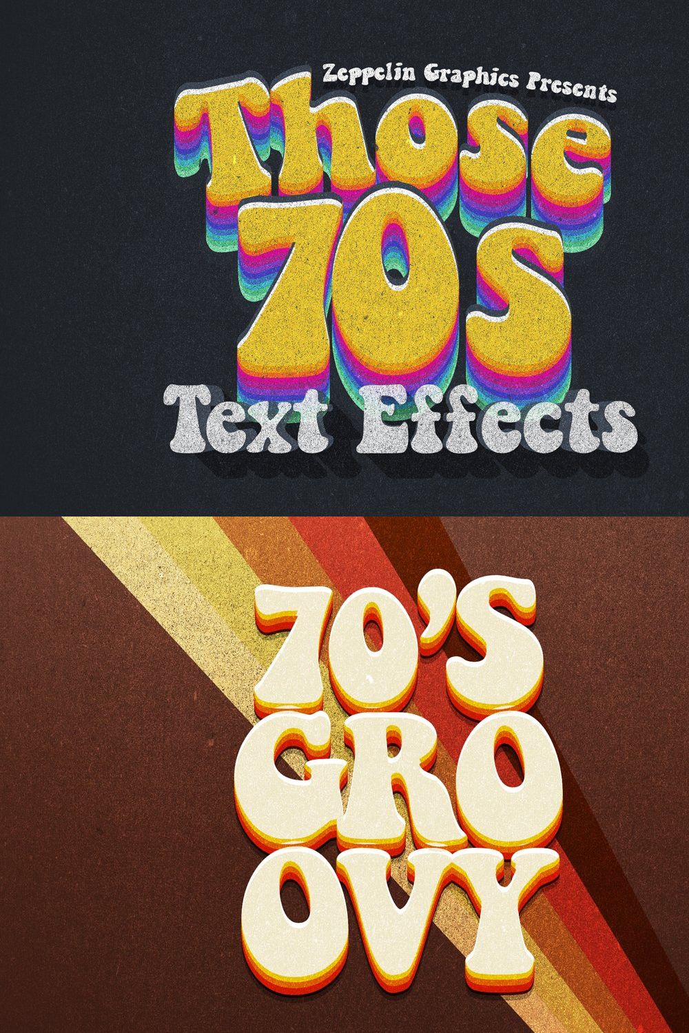 70s Text Effects for Photoshop pinterest preview image.